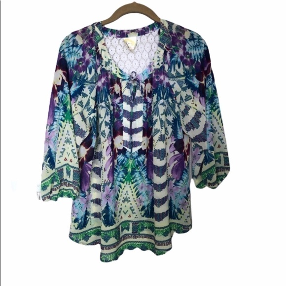 FIG & FLOWER Purple Floral Boho Blouse P - Picture 1 of 5